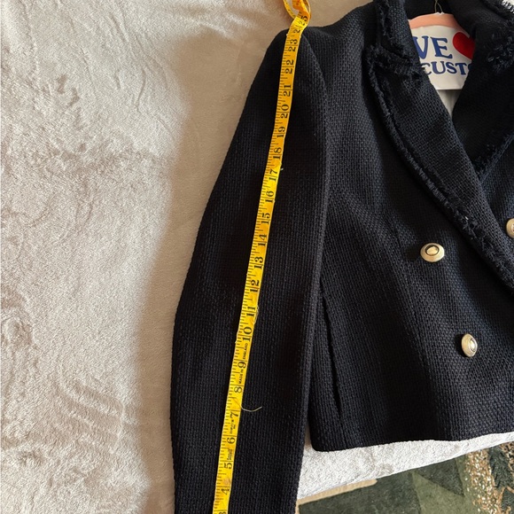 Zara Black Tweed Jacket with gold buttons and shoulder pads - Picture 7 of 7